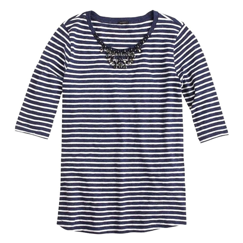 J Crew Navy & White Stripe Jeweled Painter Tee XS